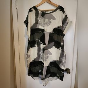 Viola Borgui abstract black and white linen dress XL